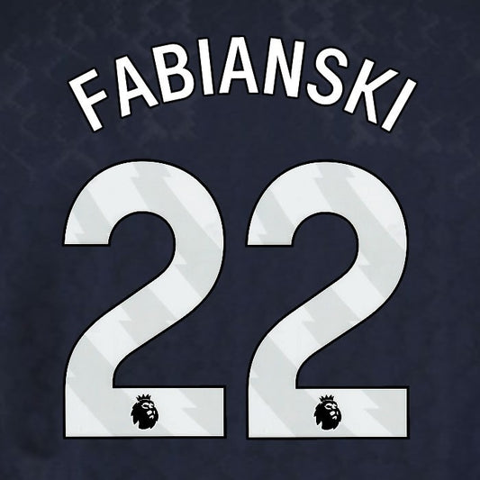 2025 2026 WEST HAM FABIANSKI 22 OFFICIAL WHITE 3RD PLAYER SIZE NAMESET