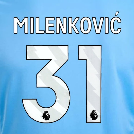2024 2025 OFFICIAL NOTTINGHAM MILENKOVIC 31 WHITE 3RD PLAYER SIZE NAMESET