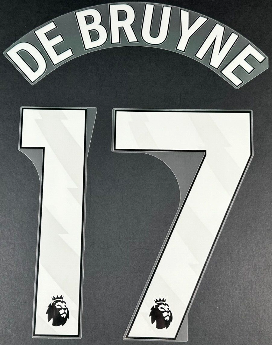 MAN CITY 2023/25 DE BRUYNE 17 OFFICIAL AVERY DENNISON WHITE PLAYER SIZE NAME SET