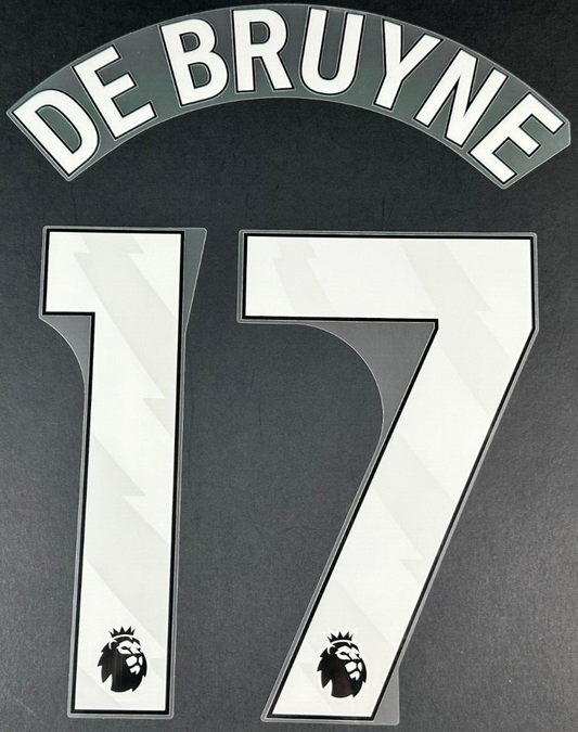 MAN CITY 2023/25 DE BRUYNE 17 OFFICIAL AVERY DENNISON WHITE PLAYER SIZE NAME SET