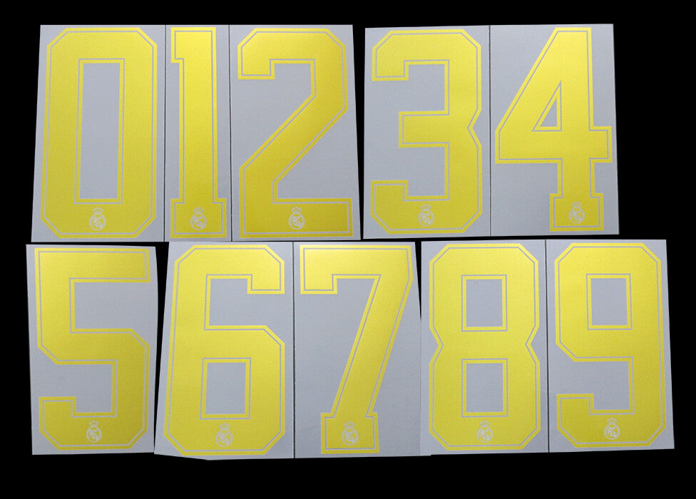 2019 2020 OFFICIAL SPORTING ID REAL MADRID HOME & AWAY GOLD PLAYER SIZE NUMBERS