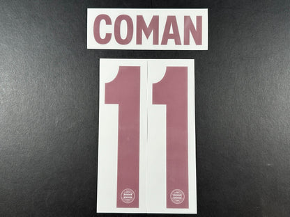 2024 2025 OFFICIAL BAYERN COMAN 11 THIRD 3RD UCL RED PLAYER SIZE NAMESET
