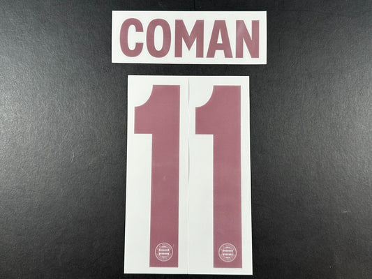 2024 2025 OFFICIAL BAYERN COMAN 11 THIRD 3RD UCL RED PLAYER SIZE NAMESET