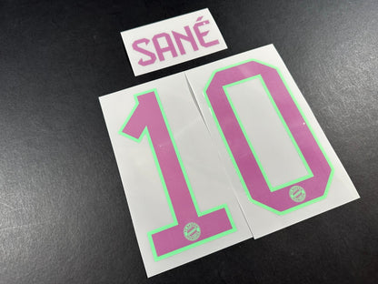 2023 2024 OFFICIAL BAYERN MUNICH SANE 10 AWAY PURPLE KIDS SIZE NAMESET
