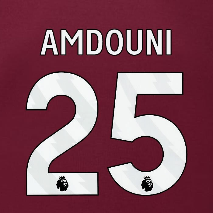 2023 2024 BURNLEY AMDOUNI 25 OFFICIAL WHITE HOME PLAYER SIZE NAMESET