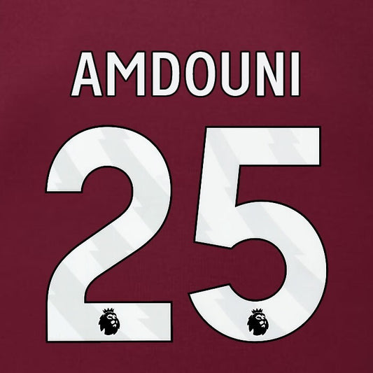 2023 2024 BURNLEY AMDOUNI 25 OFFICIAL WHITE HOME PLAYER SIZE NAMESET