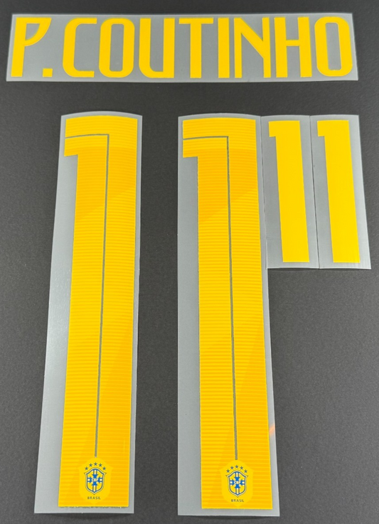 BRAZIL 2018 WORLD CUP OFFICIAL P. COUTINHO 11 AWAY PLAYER SIZE NAMESET 255MM