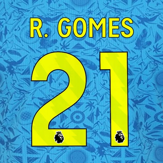 2025 2026 WOLVES 3RD YELLOW R GOMES 21 OFFICIAL PLAYER SIZE NAMESET
