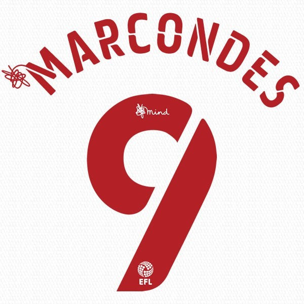 BRENTFORD 2020 2021 OFFICIAL MARCONDES 9 3RD PLAYER SIZE NAME SET
