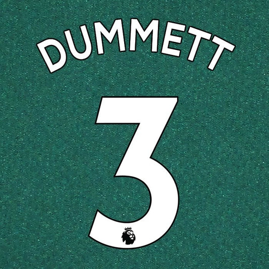 NEWCASTLE UNITED 19-23 DUMMETT 3 OFFICIAL AVERY DENNISON WHITE PLAYER SIZE SET