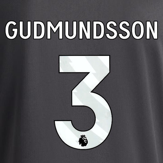 2025 2026 OFFICIAL LEEDS UNITED GUDMUNDSSON 3 WHITE 3RD PLAYER SIZE NAMESET