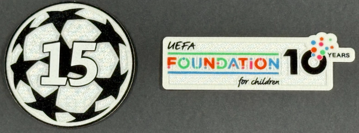 25 / 26 REAL MADRID 15 X  SLEEVE PATCH + 10 YEARS UEFA FOUNDATION PATCH OFFICIAL