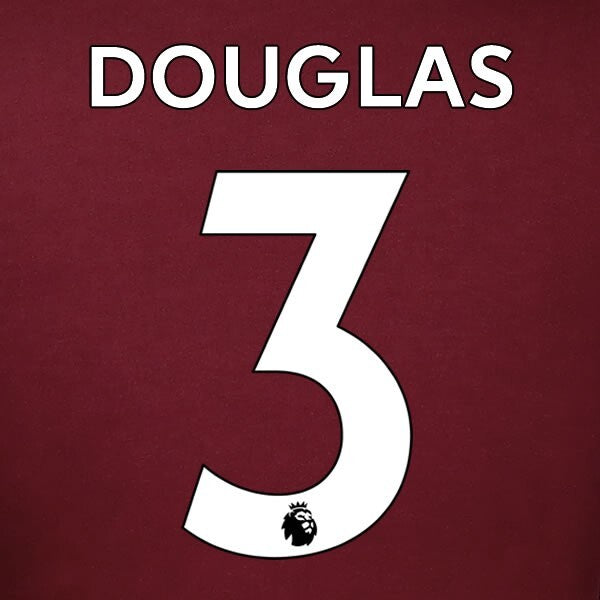 LEEDS UNITED 19-23 DOUGLAS 3 OFFICIAL AVERY DENNISON WHITE PLAYER SIZE NAME SET