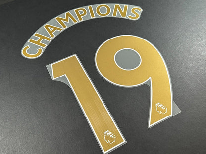 MAN CITY CHAMPIONS 2019 OFFICIAL AVERY DENNISON GOLD PLAYER SIZE NAME SET