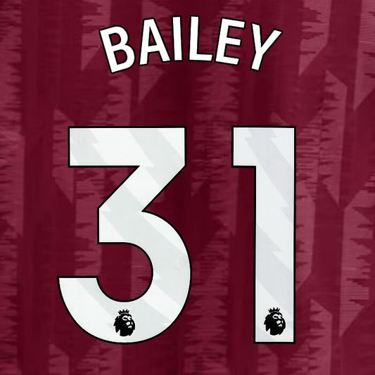 2023 2024 ASTON VILLA BAILEY 31 OFFICIAL WHITE HOME PLAYER SIZE NAMESET