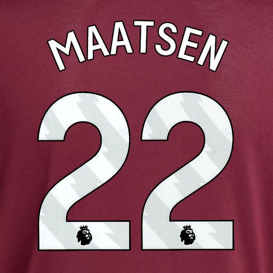2025 2026 ASTON VILLA MAATSEN 22 OFFICIAL WHITE HOME PLAYER SIZE NAMESET