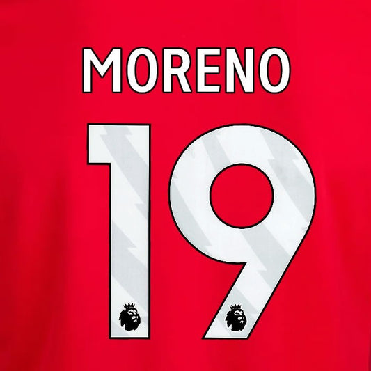 2024 2025 OFFICIAL NOTTINGHAM MORENO 19 WHITE HOME PLAYER SIZE NAMESET