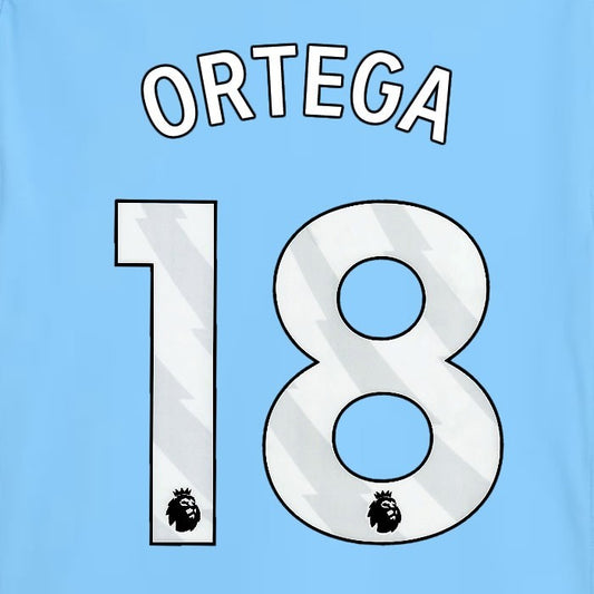 2025 2026 MANCHESTER CITY ORTEGA 18 WHITE HOME PLAYER SIZE NAME SET