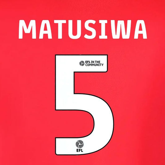 25 26  IPSWITCH TOWN MATUSIWA 5 OFFICIAL WHITE AWAY PLAYER SIZE NAME SET 230MM