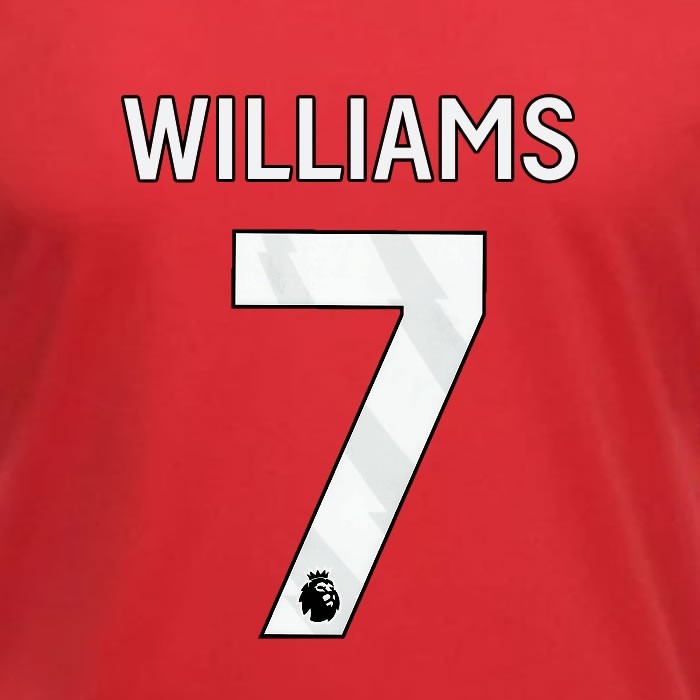 2023 2024 OFFICIAL NOTTINGHAM WILLIAMS 7 WHITE HOME PLAYER SIZE NAMESET