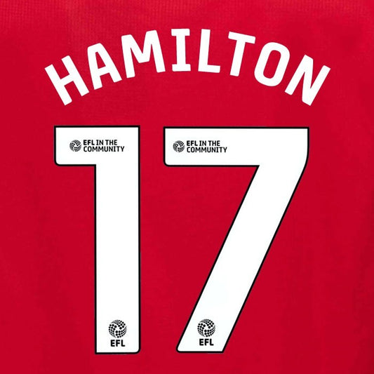 25 26 MIDDLESBROUGH HAMILTON 17 OFFICIAL WHITE HOME PLAYER SIZE NAME SET 230MM