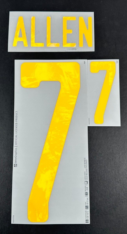 WALES 20-21 OFFICIAL SPORTING ID ALLEN 7 HOME PLAYER SIZE NAMESET 265MM
