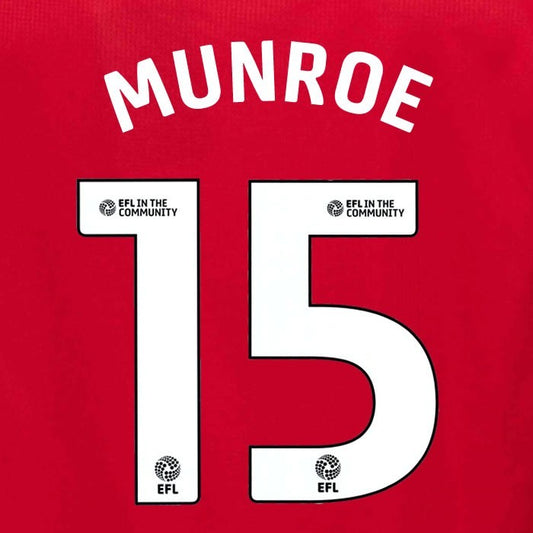 25 26 MIDDLESBROUGH MUNROE 15 OFFICIAL WHITE HOME PLAYER SIZE NAME SET 230MM