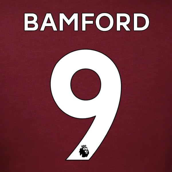 LEEDS UNITED 19-23 BAMFORD 9 OFFICIAL AVERY DENNISON WHITE PLAYER SIZE NAME SET