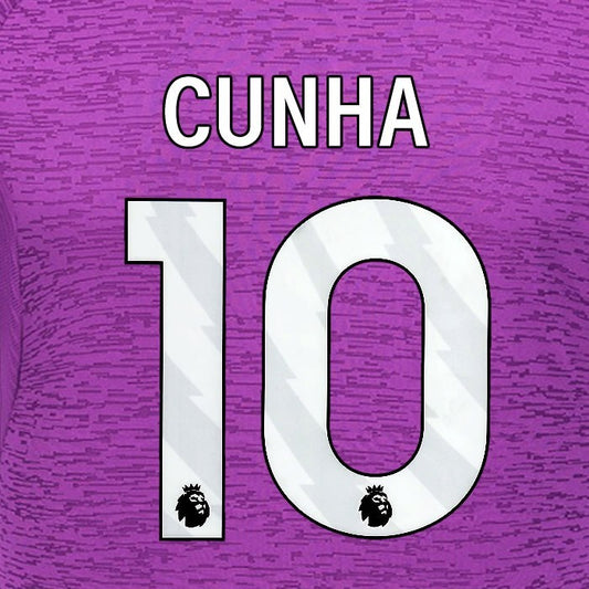 2024 2025 WOLVES 3RD WHITE CUNHA 10 OFFICIAL PLAYER SIZE NAMESET