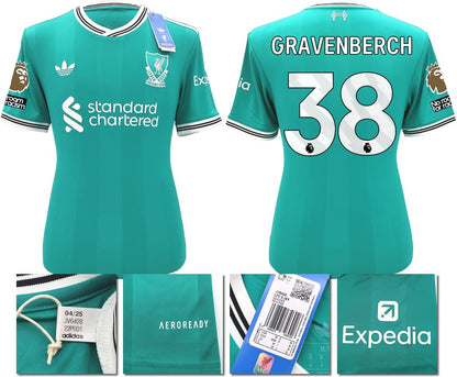 BNWT 2025 2026 LIVERPOOL ADIDAS 3RD SHIRT GRAVENBERCH 38 + PATCHES MEN'S