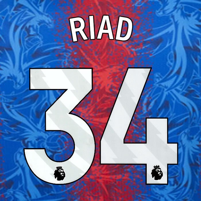 2024 2025 OFFICIAL CRYSTAL PALACE RIAD 34 WHITE HOME PLAYER SIZE NAMESET