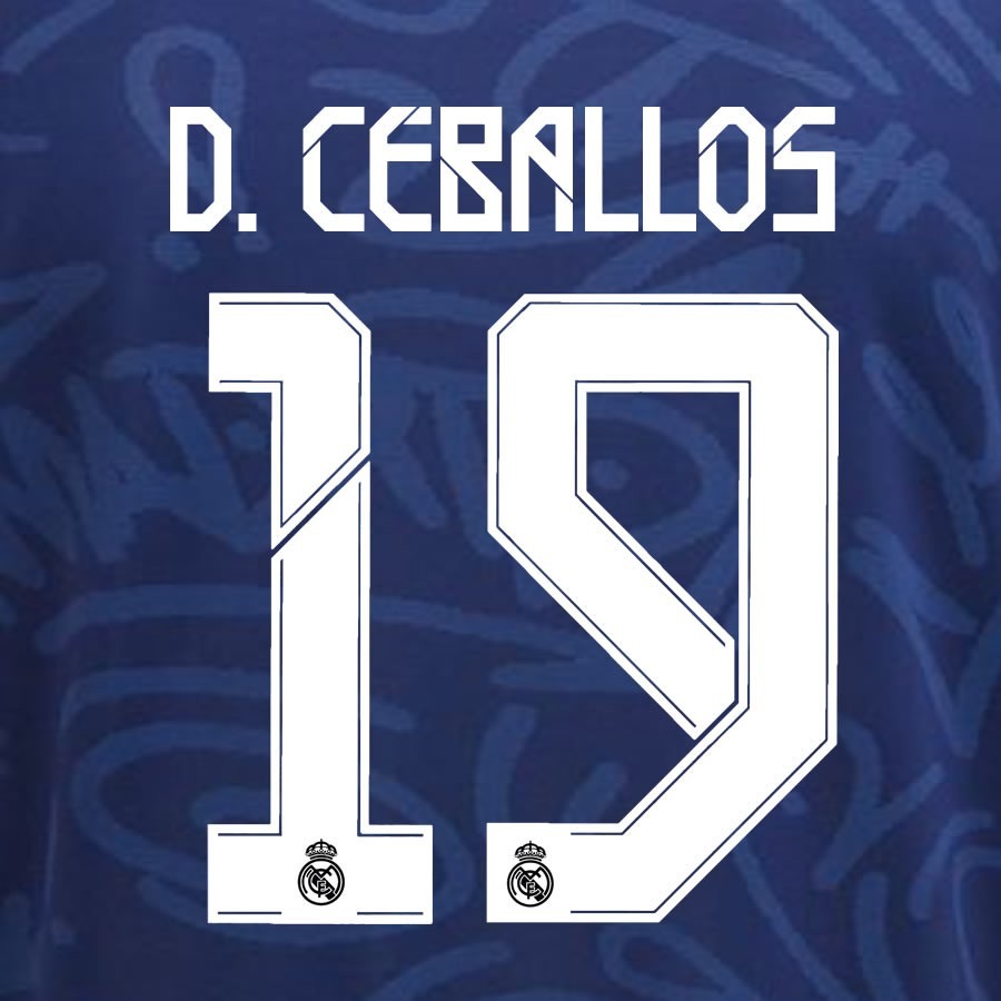 2021 2022 REAL MADRID D. CEBALLOS 19 WHITE AWAY 3RD PLAYER SIZE NAMESET 260MM