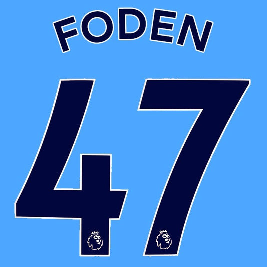 MAN CITY 2019-23 FODEN 47 OFFICIAL AVERY DENNISON NAVY PLAYER SIZE NAME SET