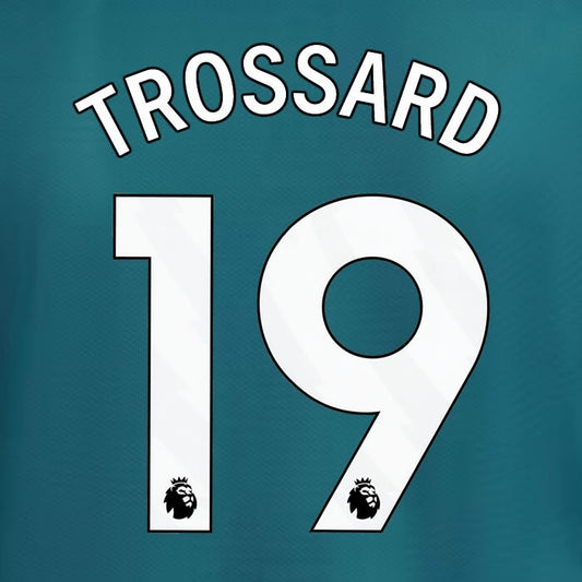 2023 2024 ARSENAL TROSSARD 19 WHITE 3RD OFFICIAL PLAYER SIZE NAME SET