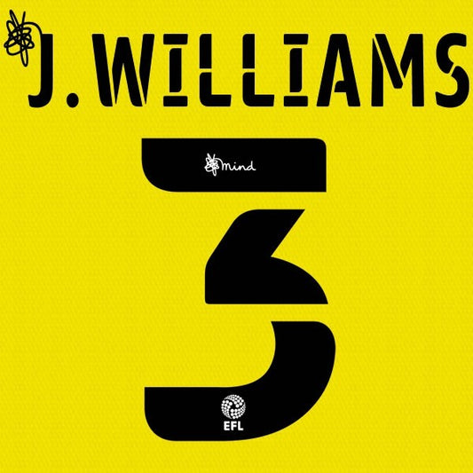 BARNSLEY 2020 2021 OFFICIAL J WILLIAMS 3 3RD PLAYER SIZE NAME SET