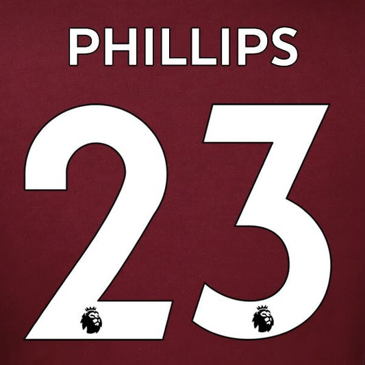 LEEDS UNITED 19-23 PHILLIPS 23 OFFICIAL AVERY DENNISON WHITE PLAYER SIZE SET