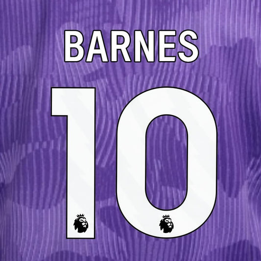 2023 2024 OFFICIAL LIVERPOOL BARNES 10 WHITE 3RD PLAYER SIZE NAMESET
