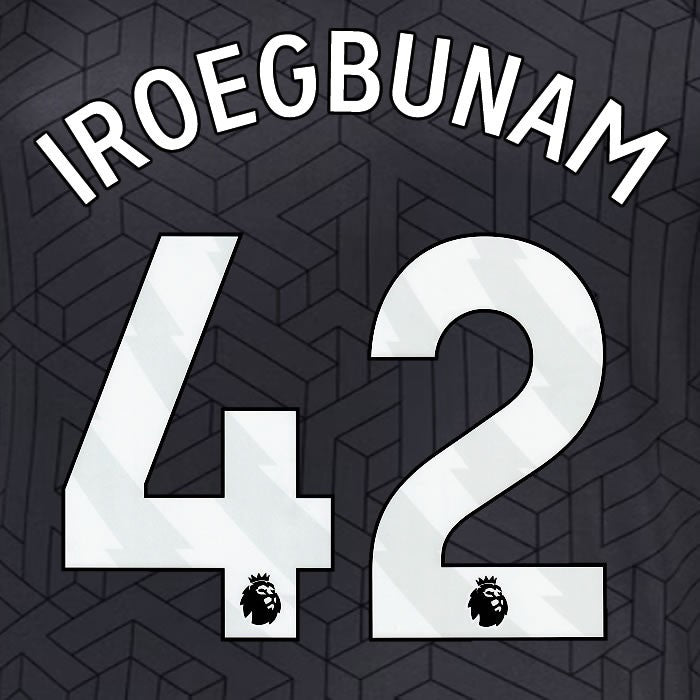 2024 2025 EVERTON IROEGBUNAM 42 OFFICIAL WHITE AWAY PLAYER SIZE NAMESET