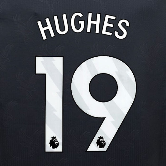 2024 2025 OFFICIAL CRYSTAL PALACE HUGHES 19 WHITE 3RD PLAYER SIZE NAMESET
