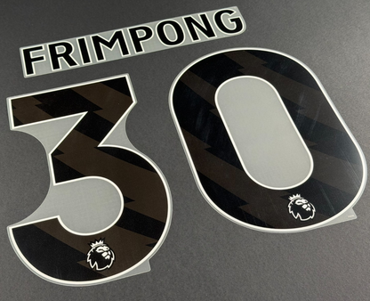 LIVERPOOL 25 26 FRIMPONG 30 OFFICIAL AVERY DENNISON BLACK PLAYER SIZE NAME SET