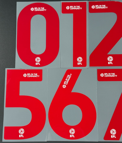 2023 2025 OFFICIAL EFL FOOTBALL LEAGUE RED PLAYER SIZE SHIRT NUMBERS