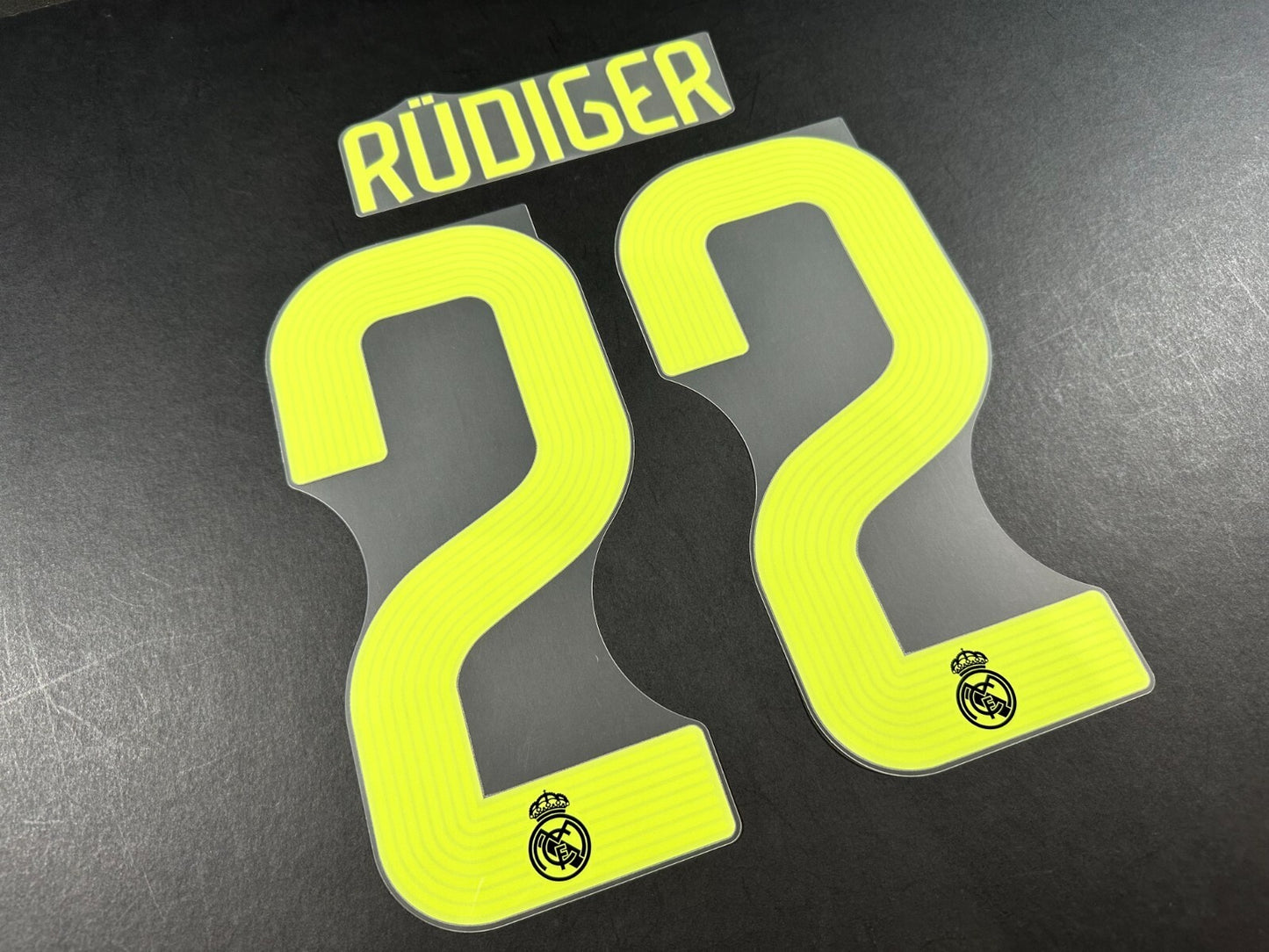 2022 2023 AVERY DENNISON REAL MADRID RUDIGER 22 3RD GREEN PLAYER SIZE NAMESET