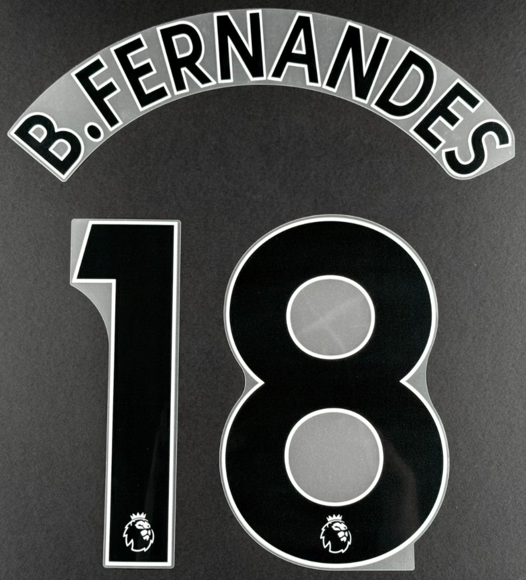 MAN UTD 19/23 B. FERNANDES 18 OFFICIAL AVERY DENNISON BLACK PLAYER SIZE NAME SET