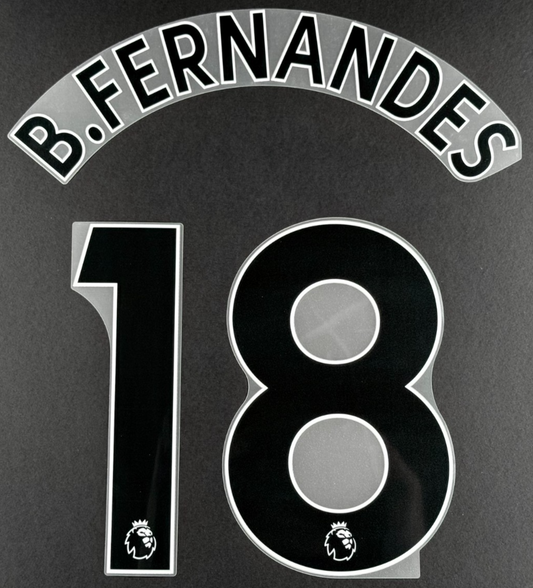 MAN UTD 19/23 B. FERNANDES 18 OFFICIAL AVERY DENNISON BLACK PLAYER SIZE NAME SET