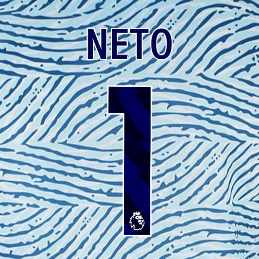 2023 2024 BOURNEMOUTH NETO 1 BLUE AWAY PLAYER SIZE NAME SET