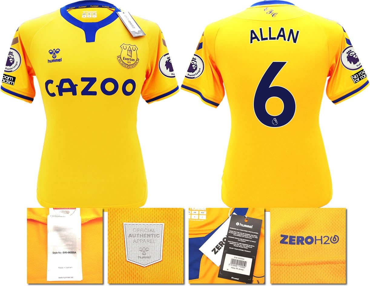 BNWT 2020 2021 HUMMEL EVERTON AWAY SHIRT MEN'S ALLAN 6 + PATCHES SIZE