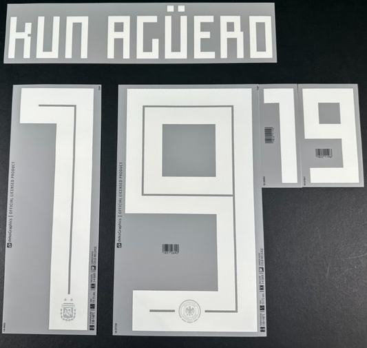ARGENTINA 2018 WORLD CUP OFFICIAL DEKO GRAPHICS KUN AGUERO 19 AWAY PLAYER NAME