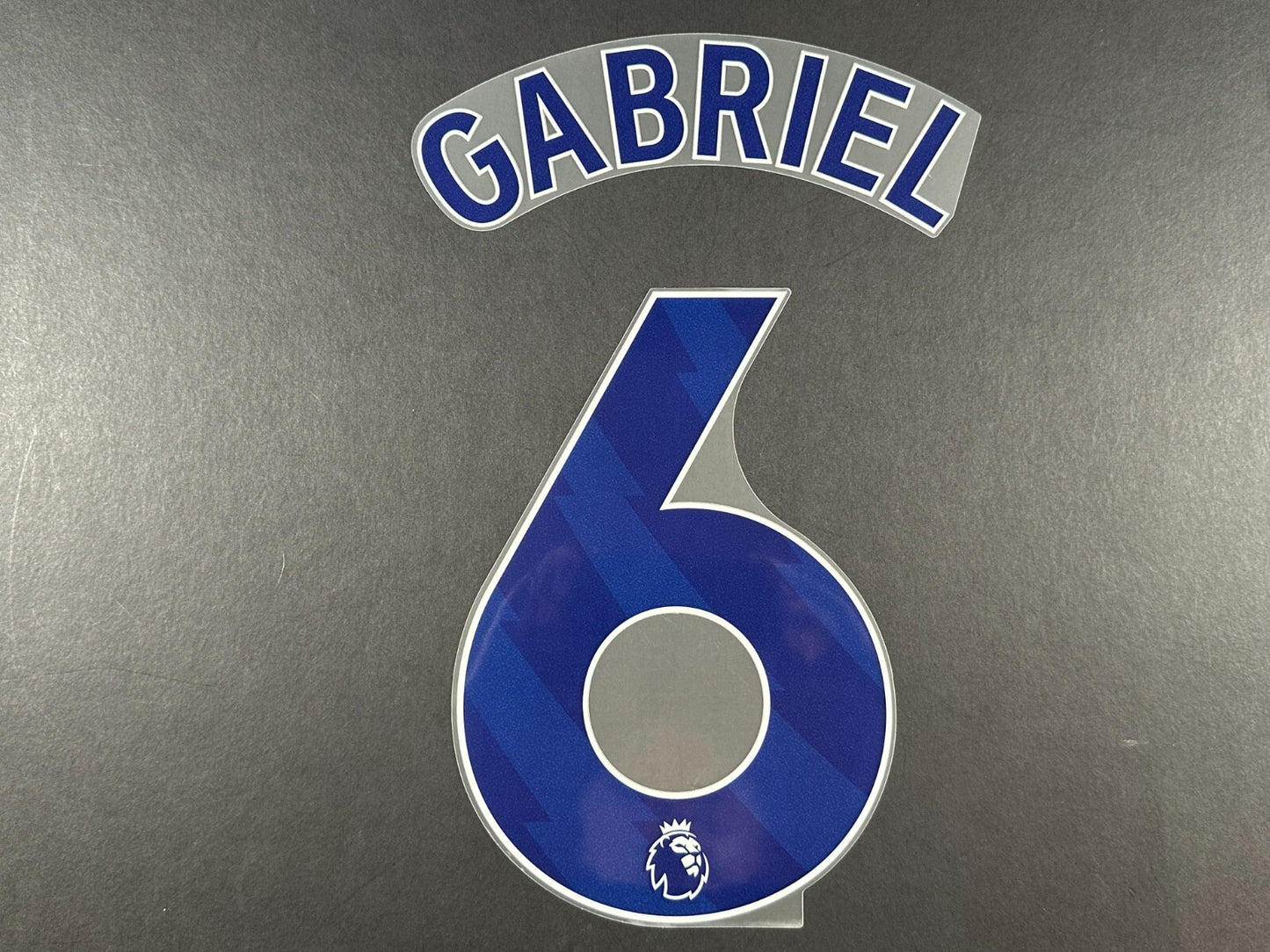 ARSENAL 2024 2025 GABRIEL 6 OFFICIAL AVERY DENNISON BLUE PLAYER SIZE NAME SET