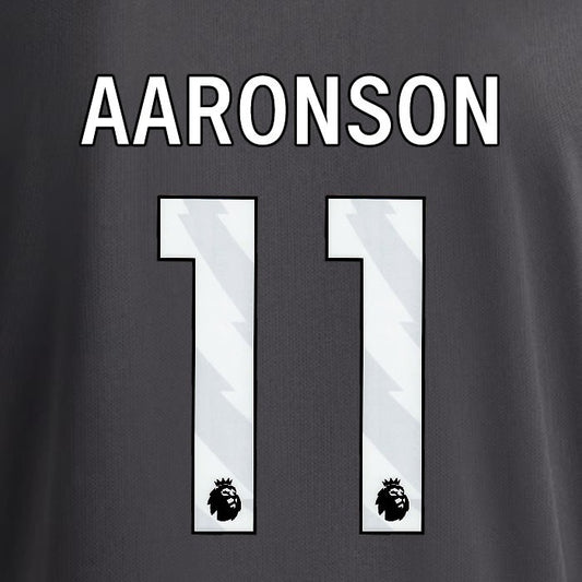2025 2026 OFFICIAL LEEDS UNITED AARONSON 11 WHITE 3RD PLAYER SIZE NAMESET