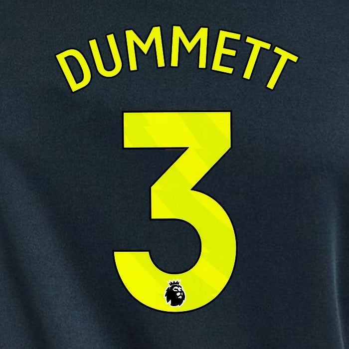 2023 2024 NEWCASTLE DUMMETT 3 OFFICIAL YELLOW 3rd PLAYER SIZE NAME SET